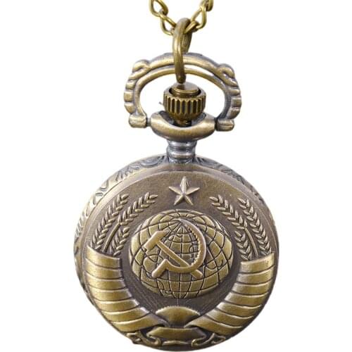 10pcs/lot Wholesale Steampunk Grain badge Gear Sickle and hammer Cover Quartz Pocket Watch Necklace Christmas Gifts