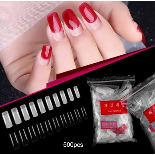 100/500Pcs Nail Tips Semi-Stick Coffin Nail Ballerina Fake Nails UV Polishing Gel Sticker Nail Tools