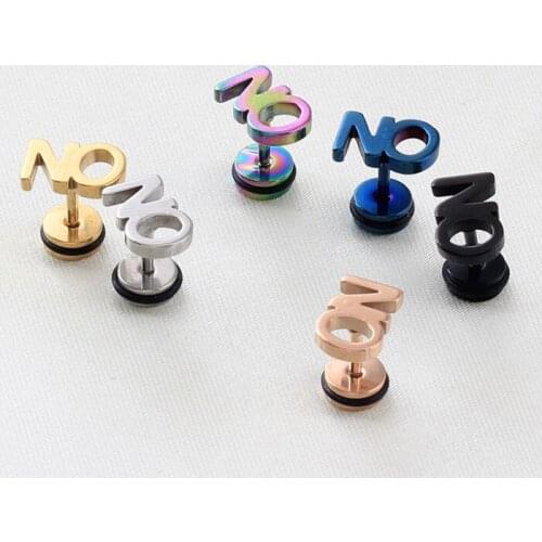 2 pieces unisex type color black gold colorful Funny No Letters Words men women earrings pierced Titanium steel Stud Earrings
