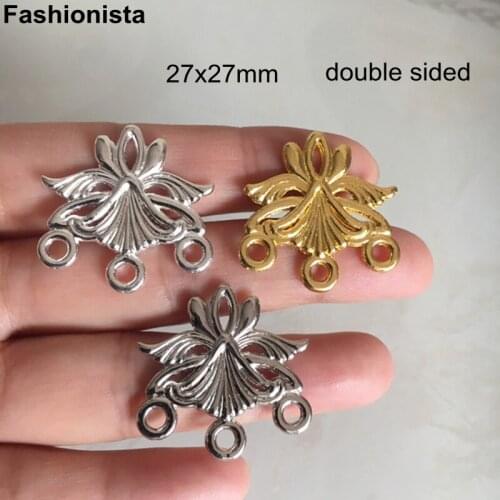 36 pcs -27*27mm Double Sided Flower Charm Connectors For Jewelry,1 to 3 Multi-loop Metal Filigree Dangles,Gold-color,Silver -XP