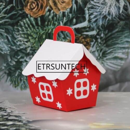 300pcs Red House Christmas Candy Box Merry Christmas Gift Box Bag Christmas Party Favors Box Cookie Box Party Decoration