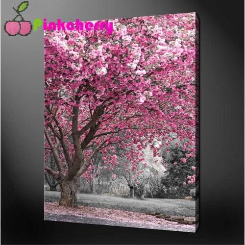 5D Diamond Embroidery Pink Blossom Premium Flower Tree Full Drill Picture Of Rhinestone Diy Diamond Painting Mosaic Decor k743