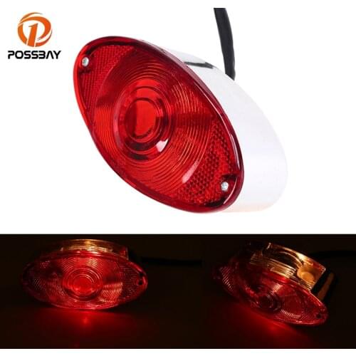 POSSBAY Chrome Motorcycle Tail Light Brake Rear License Plate Light Red Universal For Harley Honda Suzuki Dirt Bike ATV