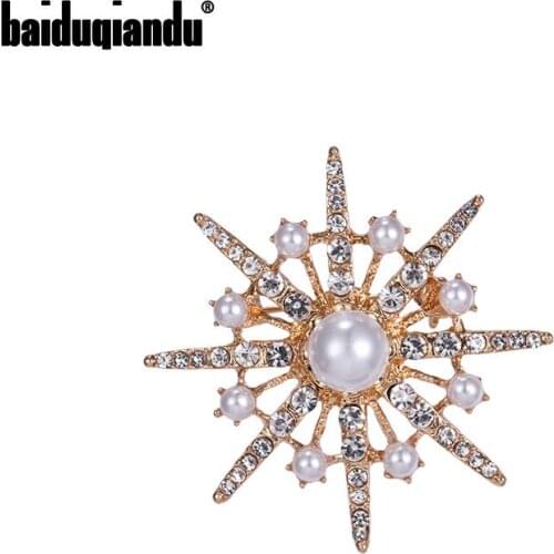 Baiduqiandu New Arrival Rhinestones and Simulated Pearls Starburst Brooches for Women or Men