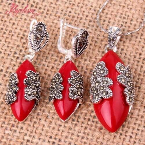 Marquise Manmade Coral Stone Beads,Tibetan Silver 10x22mm Earrings 14x30mm Pendant Fashion Style,Wholesale Free Shipping