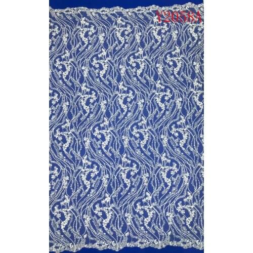 Ivory Beaded&Sequins Embroidery Lace Wedding Dress Fabric, Nigerian Textile African Trimming Lace 5Yards/ lot