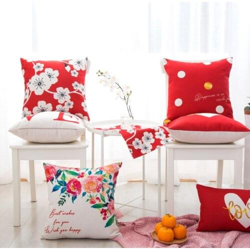 Decorative cushion cover/Ins Couple red Marriage room cotton pillow/Wholesale and retail cushions/Marine style waist