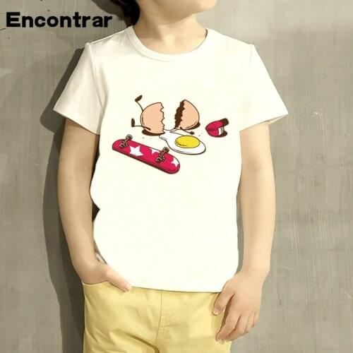 Children Broken Egg Skateboard Cartoon Design T Shirt Kids Animal Clothing For Boys Baby Girls White T-Shirts,HKP2280
