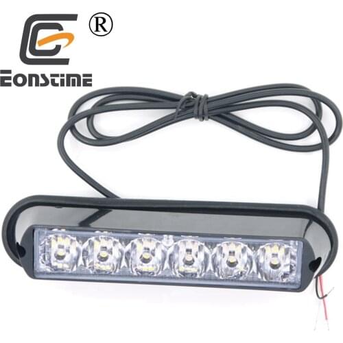 Eonstime 1pcs 12V-24V Super Bright Front Bumper Grille 6 LED 6W Warning Strobe Flash Light Black Base Red Blue Amber White