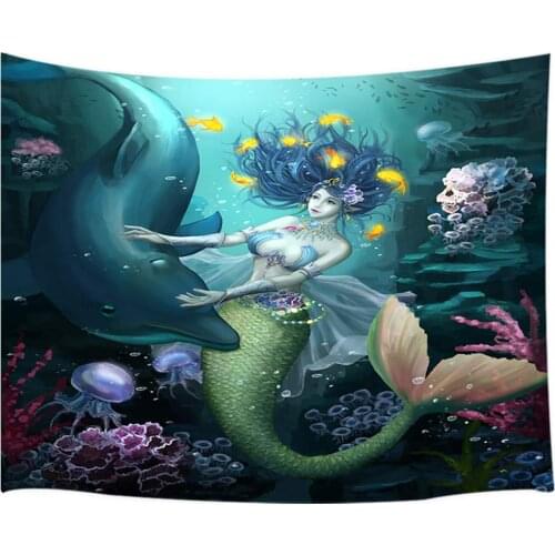 Mermaid Girl with Dolphin Art Home Decor Tapestry for Bedroom Living Room Dorm