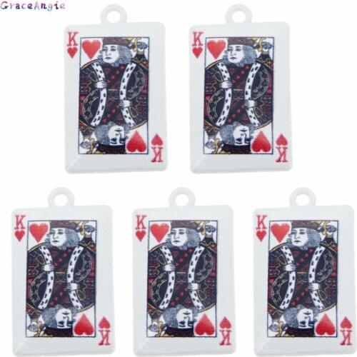 GraceAngie 5pcs King Print White Poker Card K Alloy Pendant Accessory spades Enamel Charms DIY Creative jewelry making