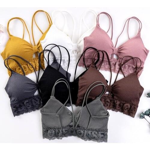 Threaded Cotton Bra Sling Women Breathable Push Up Bralette Sexy Lace Without Steel Ring Base Sports Underwear Womans New Style