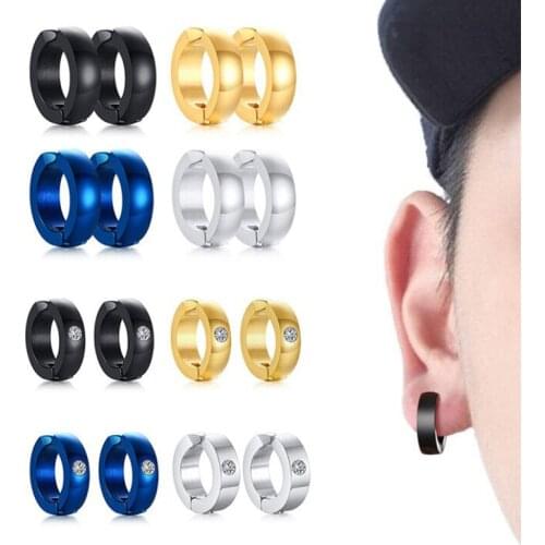 Mens Clip Earrings Black Tone Stainless Steel Circle Geometric Earclip Punk Boy Ear Accessories