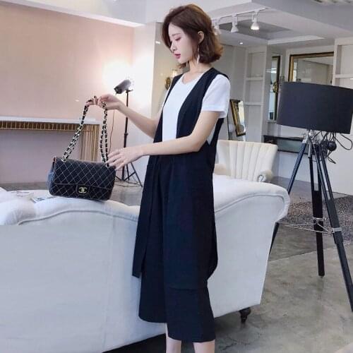6XL Wide-leg Pants Three-piece set Female 2020 Summer Casual Large Size Vest Short Sleeve T-shirt Cropped Pants Fashion Set k681