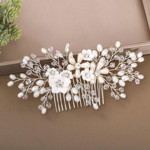 Korea Fashion Silver-color Plant Bridal Headpiece Flower Crystal Pearl Wedding Hair Combs For Pearl Women Bride Headdress Access
