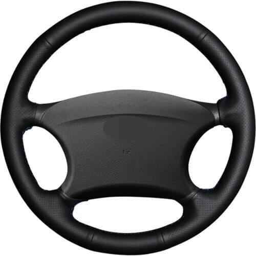 Car Steering Wheel Cover DIY Hand-stitched Black Genuine Leather For Chevrolet Niva 2002-2009 Lada 2110 2011-2014