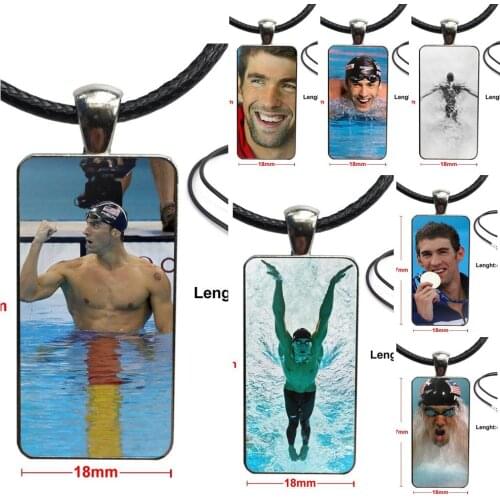 Michael Phelps For Girls Best Gift Vintage Jewelry Stainless Steel Color Glass Cabochon Choker Pendant Long Rectangle Necklace