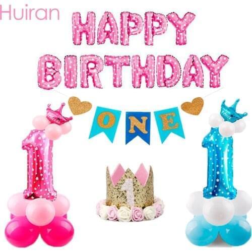 Happy Birthday Balloons Number Ballon 0-9 Crown Balloon 1st Birthday Baloon Birthday Party Decorations Kids Babyshower Girl
