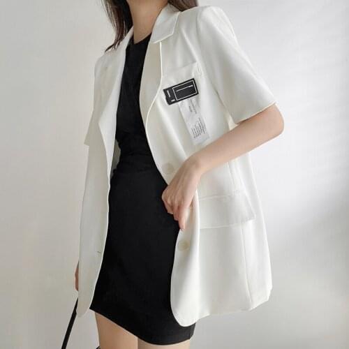 2021 New Women Blazer Summer Casual Short Sleeve Blazers Female Loose Solid Minimalist Suit Jacket Tops High Street