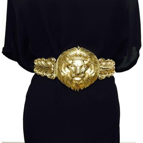 Wholesale gold Lion head belt Fashion womens metal obi women luxury brand designer womens elastic strap dresses