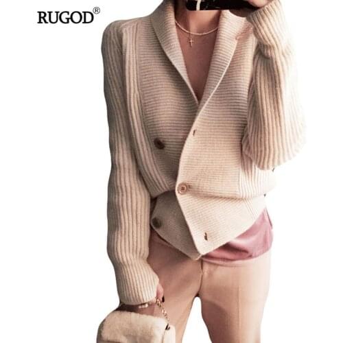 RUGOD 2021 Autumn Winter Women Knitted Sweaters Female Cardigans Top Quality Knitted Coat Sweater Casual Loose Apricot Cardigan