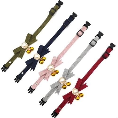 Handmade Bowknot Cat Collar with Bells Adjustable Fashion Kitten Puppy Cloth Collar for Small Medium Dogs Cats Pet Accessories