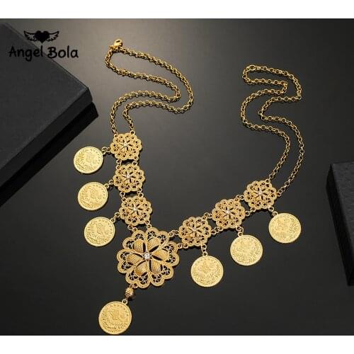 Arab Coin Big Necklace for Women Muslim Islam Middle East Wealth Symbol Wedding Long Necklaces Africa Turkish Persia Jewelry