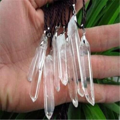 Natural white crystal pendant, clear irregular stone pilliar pendant, multi - faceted crystal pendant