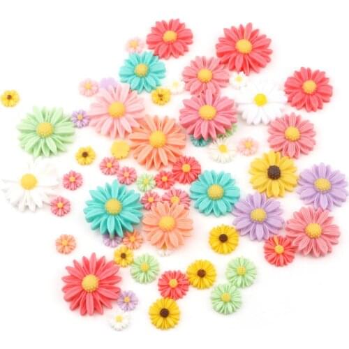 Resin Embellishments Daisy Flower At Random Color Flower Crafts Flatback Scrapbooking For DIY Making Brooches Jewelry Gift,10PCs