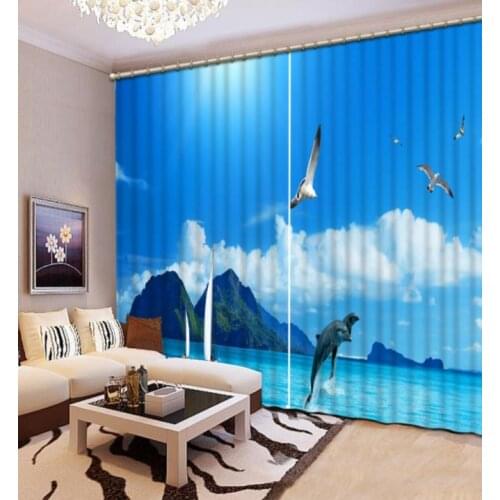Custom 3D Curtains Living Room Blue Sky And Sea Scenery Luxury Curtains Bedroom Curtain Patterns French Window Curtains