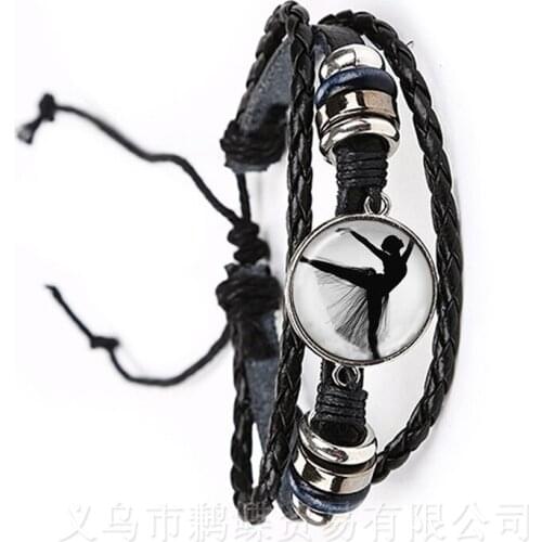 Elegant Ballet Dancing Bracelet Irish Dance Gymnastics Dancer Ballerina Black/Brown 2 Color Leather Adjustable Bangle Gift
