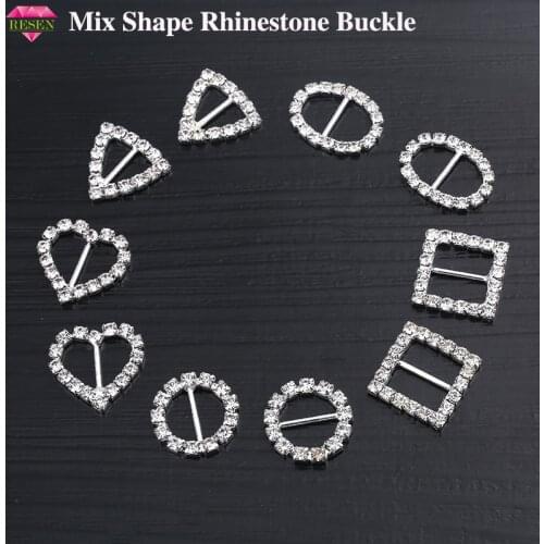 RESEN 10PCS Sliver Mix Shape Flatback Rhinestone Buckles Metal Brass Diy Hair Accessories Buckle Wedding Ribbon Decoration