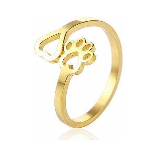 RIR Stainless Steel Hollow Heart Shape Dog Claw Ring Golden Creative Design Novel Ladies Jewellery Ring Give Her Gifts