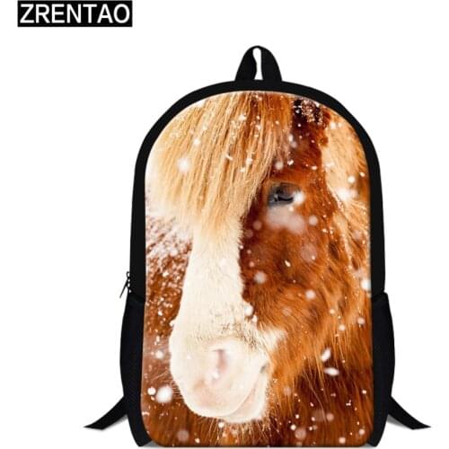 ZRENTAO pupils school backpack mochila 3D horse print daily book-bag for primary bous girls teen backpack men women travel bags