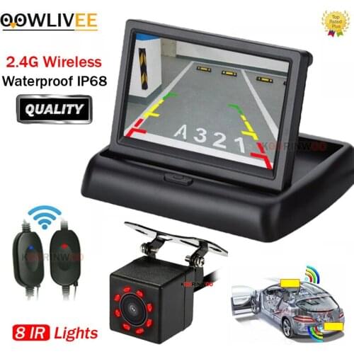 OOWLIVEE Electromagnetic Car Rearview Reverse Camera Parking Backup Monitor System + LCD Car Monitor Rear view 2 Video RCA Input