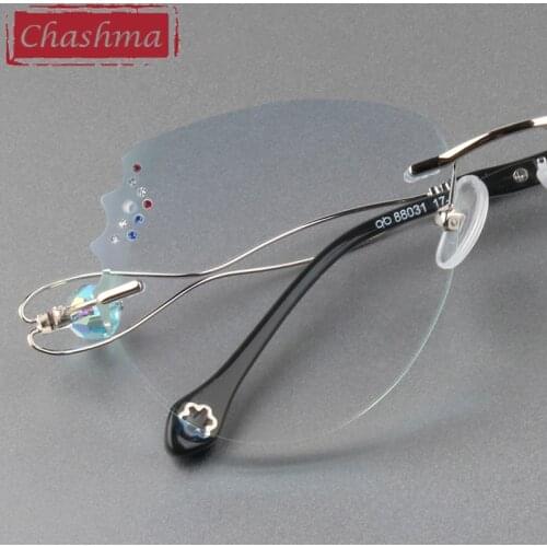 Rhinestone Sunglasses Women Titanium Gradient Blue Lenses Fashion Eyeglasses Diamonds Sun Protection Rimless Eyewear for Female