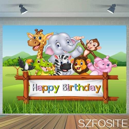 Spring Blue Sky Meadow Zoo Animal Party Backdrop Child Birthday Room Decoration Photography Photo Custom Kids Vinyl Background