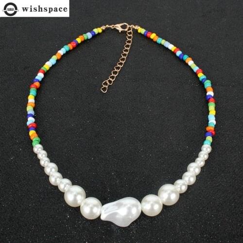 Wishspace stained glass bead creative chooker pearl necklace fashion women fashion necklaces jewelry wholesale