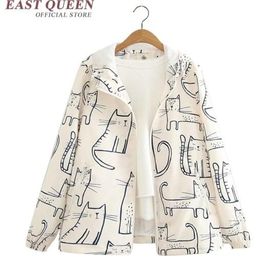 Bomber jacket women 2018 cat print female bomber jackets female autumn long sleeve hooded jacket AA2312 Y