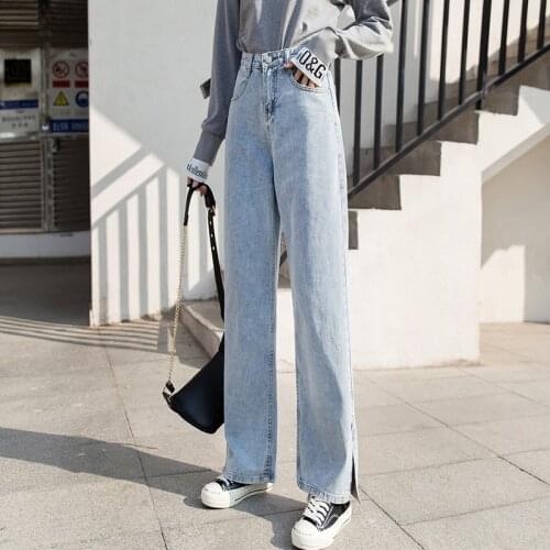 Woman Jeans Female High Waist Split Wide Leg Cloth High Quality Casual Streetwear Vintage Clothes Girls Harajuku Straight Pants