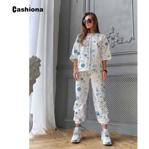 Fashion Tie Dry print Tracksuit set women Patchwork Two Piece Outfits Half Sleeve Tops Pullovers Loose Pants Ladies 2Pcs sets