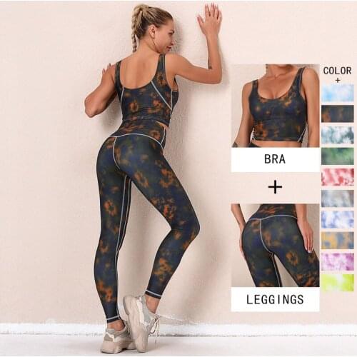Print Tracksuit Women Bra Top And Legging Two Piece Set Fitness Outfits For Women Sleeveless Jogging Femme Matching Set