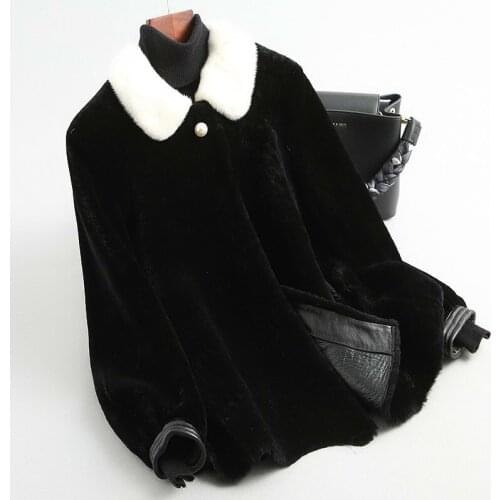 Elegant Winter Coat Women Clothes 2020 Korean Fashion Ladies Real Wool Jacket with Mink Fur Collar 18208