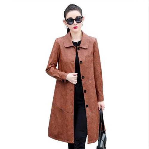 Plus Size 3XL Leather Coat Women New 2021 Motorcycle Leather Clothing Female Coats Long Slim Womens Leather Jacket Black