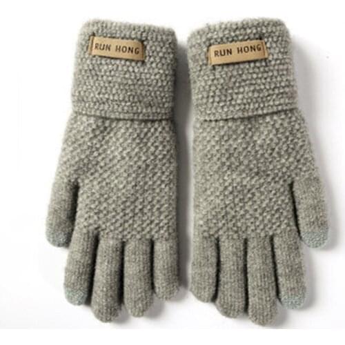 Unisex Winter Wool Knit Double Layer Thicken Elastic Nonslip Cycling Mittens Men Touch Screen Warm Full Finger Driving Glove H96