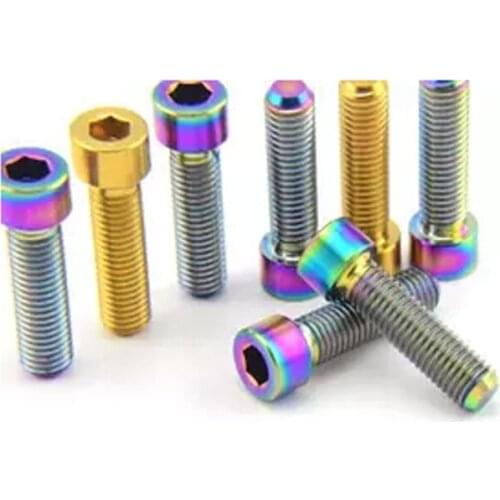 2pcs M7 titanium alloy bolts hexagon socket screw cylinder head riding bolt golden dazzle colour screws 25mm length