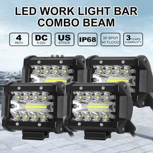 4-inch LED Light Bar Square Flood Light 60W Off Road Lights Fog Light Driving LED Work Light Waterproof for Boat Tractor Truck