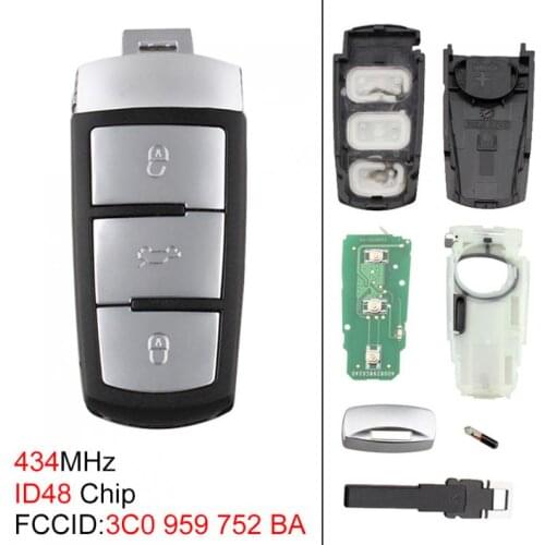 434MHz Keyless Uncut Flip Smart Remote Car Key Fob with ID48 Chip 3C0959752BA for VW Passat B6 3C B7 Magotan CC 2006 - 2011