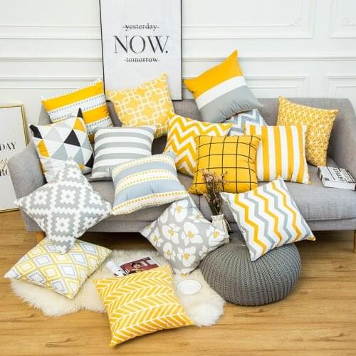 45*45 cm Yellow Stripes Pillow Case Home Decor Cushion Cover Love Geometry Throw Pillowcase Pillow Covers Soft Pillows Cover