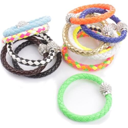 6PCS Stylish Leather Punk Rhinestone Magnet Clasp Bracelets Bangles